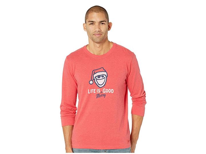 Life Is Good Life Is Merry Good Crusher Long Sleeve T-shirt (heather Americana Red) Men's T Shirt