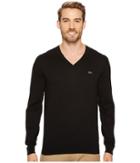 Lacoste Cotton Jersey V-neck Sweater (black) Men's Sweater
