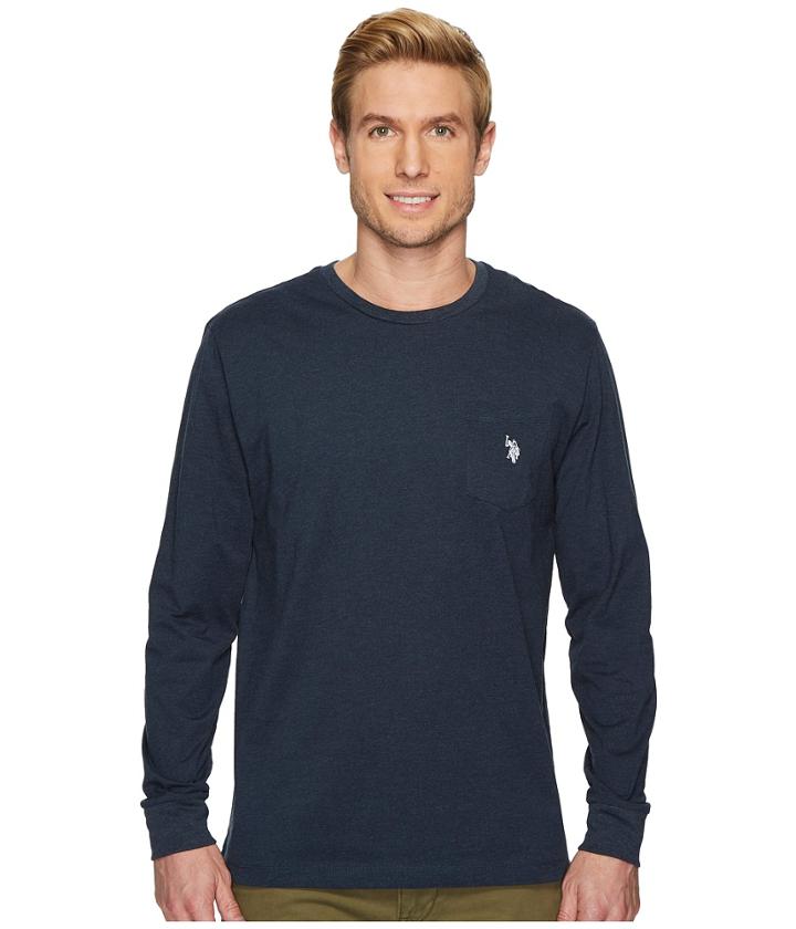 U.s. Polo Assn. Long Sleeve Crew Neck Pocket T-shirt (peacoat Heather) Men's Clothing