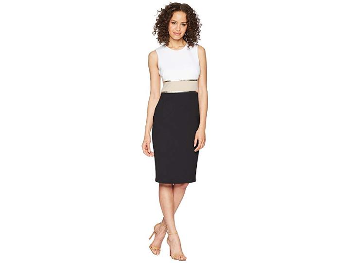 Calvin Klein Color Block Sheath Dress Cd8m14kt (black Multi) Women's Dress