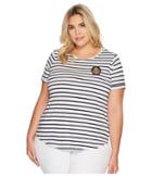 Lauren Ralph Lauren Plus Size Bullion-patch Striped T-shirt (white/navy) Women's T Shirt