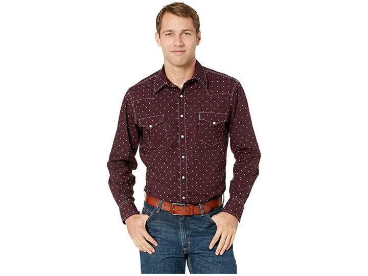 Cinch Long Sleeve Printed Modern Fit (burgundy) Men's Clothing