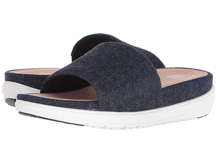 Fitflop Loosh Luxetm Slide Sandals (dark Blue Denim) Women's  Shoes