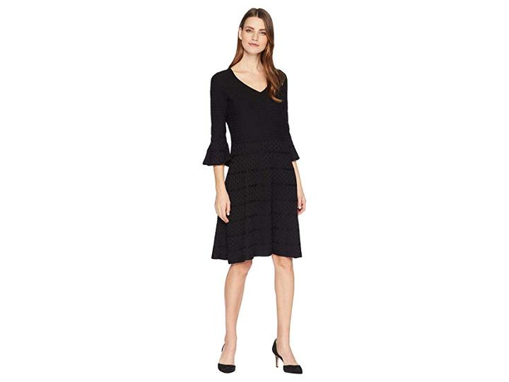 Gabby Skye Bell Sleeve Fit Flare Sweater Dress (black) Women's Dress