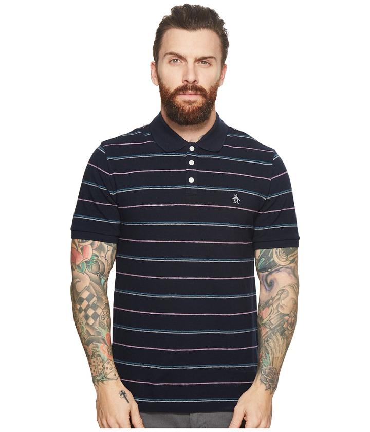 Original Penguin Stripe Polo (dark Sapphire) Men's Short Sleeve Pullover