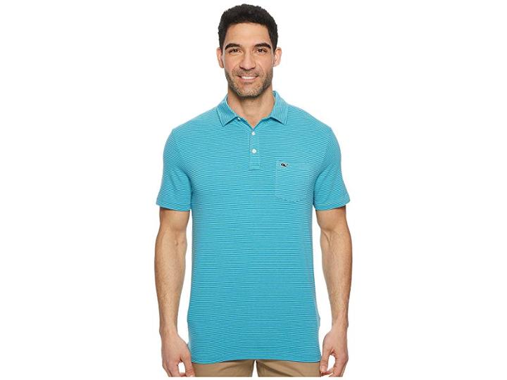 Vineyard Vines Edgartown Contrast Feeder Stripe Performance Polo (capri Blue) Men's Clothing
