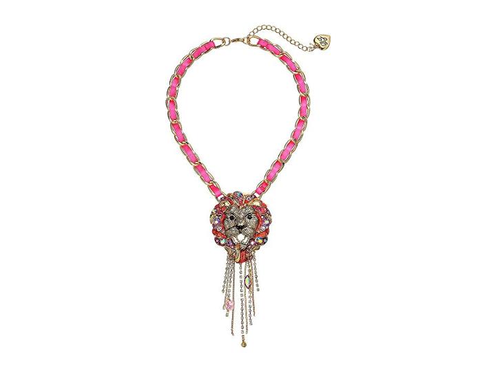 Betsey Johnson Lion Fringe Pendant Necklace (pink) Necklace
