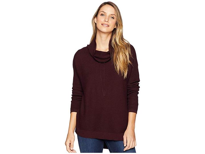 Elliott Lauren Relaxed Drawstring Funnel Neck Sweater (sangria) Women's Sweater