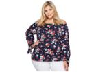 Lauren Ralph Lauren Plus Size Floral Jersey Off The Shoulder Top (navy Multi) Women's Clothing