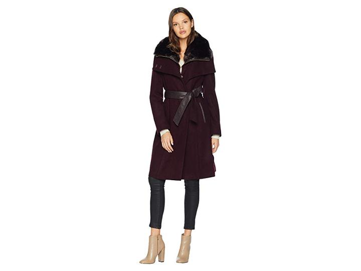 French Connection Military Inspired W/ Faux Fur Collar (wine) Women's Coat