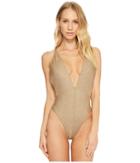 Luli Fama Compai Deep V Reversible Crossed Back One-piece (bronce) Women's Swimsuits One Piece