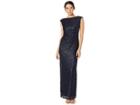 Marina Cap Sleeve Sequined Stretch Lace Side Pleat Gown (navy) Women's Clothing