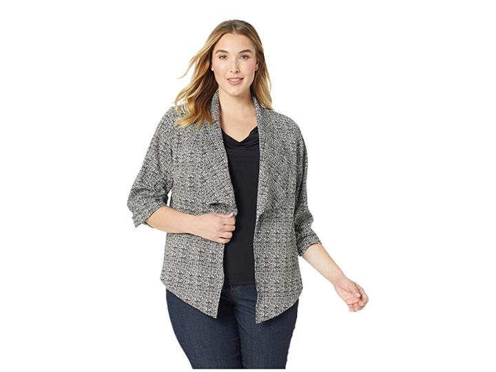 Karen Kane Plus Plus Size Shirred Sleeve Jacket (black/white) Women's Coat