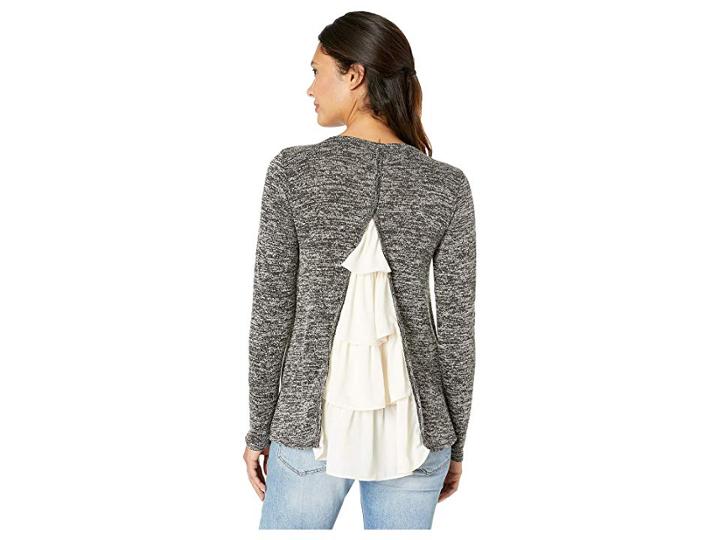 Wrangler Ruffle Back Long Sleeve Knit (black) Women's Clothing