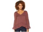Bobeau Ruffle Bell Sleeve Chiffon V-neck (burgundy) Women's Clothing