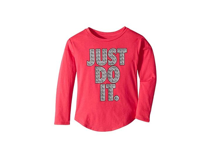 Nike Kids Crystal Just Do It Modern Long Sleeve Tee (little Kids) (rush Pink) Girl's Clothing