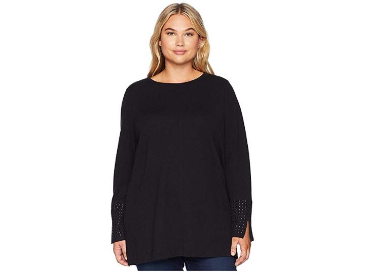 Nic+zoe Plus Size Grommet Cuff Top (black Onyx) Women's Clothing