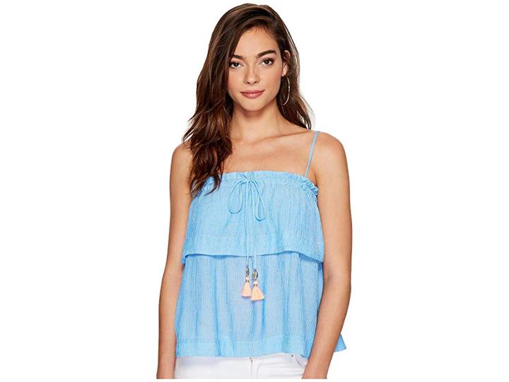 Lilly Pulitzer Mays Top (lapis Blue Summer Seersucker) Women's Clothing