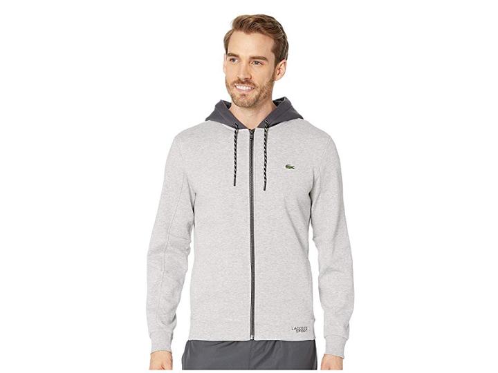 Lacoste Sport Fleece Sweatshirt W/ Ergonomic Detail (silver Chine/graphite/black) Men's Sweatshirt