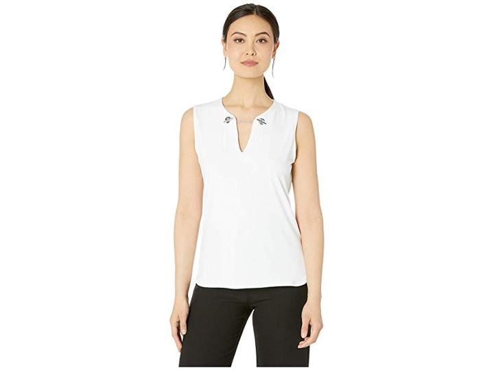 Calvin Klein Sleeveless Grommet Detail Ity (white) Women's Clothing
