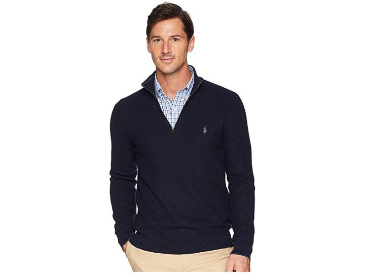 Polo Ralph Lauren Textured Pique 1/2 Zip (navy Heather) Men's Sweater