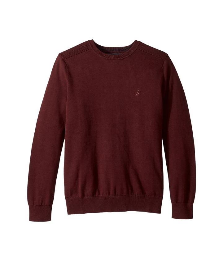 Nautica Solid Crew Neck Sweater (royal Burgundy) Men's Sweater