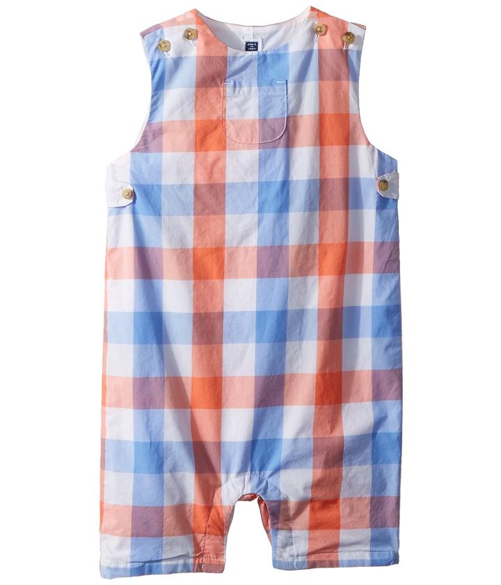 Janie And Jack Plaid Poplin One-piece (infant) (orange Blue Plaid) Boy's Jumpsuit & Rompers One Piece