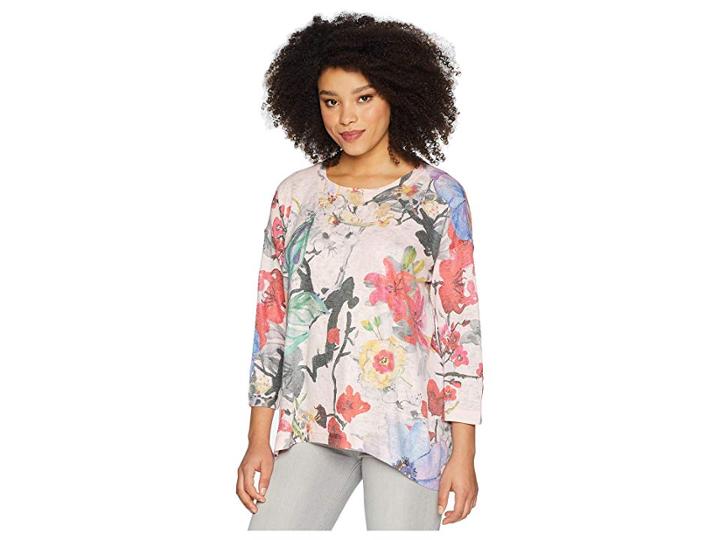 Nally & Millie Pink Handpainted Floral Top (multi) Women's Clothing
