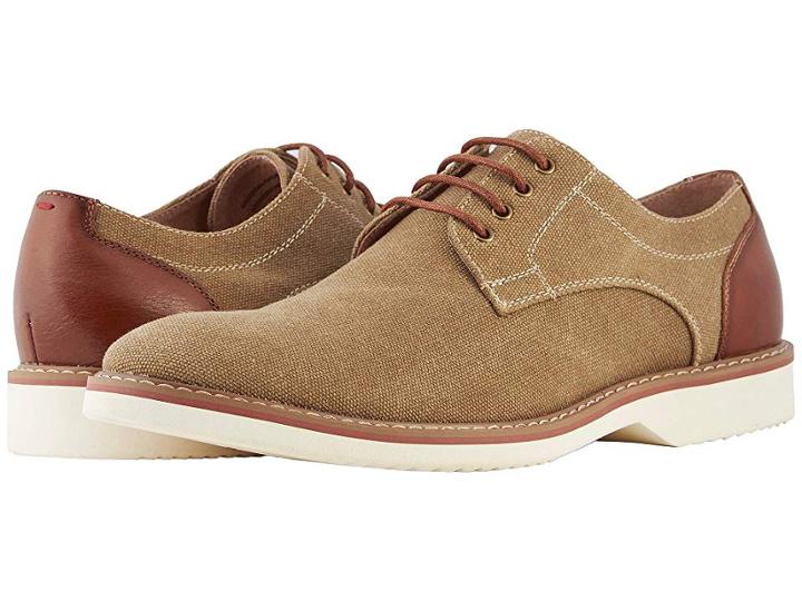 Florsheim Union Plain Toe Oxford (khaki Canvas/cognac Smooth) Men's Lace Up Casual Shoes