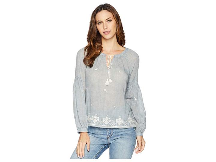 Two By Vince Camuto Long Sleeve Melange Gauze Peasant Blouse (indigo Night Heather) Women's Blouse