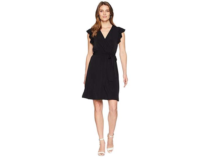 Ivanka Trump Flutter Short Sleeve Wrap Dress (black) Women's Dress