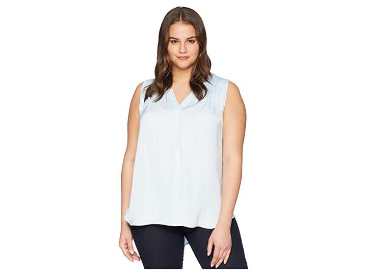 Vince Camuto Specialty Size Plus Size Sleeveless V-neck Rumple Blouse (dew Blue) Women's Blouse