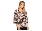 Ellen Tracy Ruched Sleeve Top (painted Blooms-multi) Women's Clothing