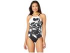 Tommy Bahama Fractured Stripe Hi Neck One-piece (black/white) Women's Swimsuits One Piece