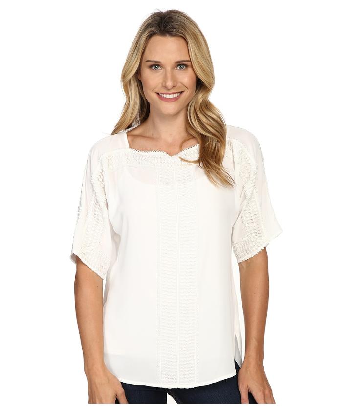 Nydj Embroidered Peasant Blouse (sugar) Women's Blouse