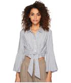 Jack By Bb Dakota Penka Boyfriend Stripe Bell Sleeve Button Up Top (off-white) Women's Clothing