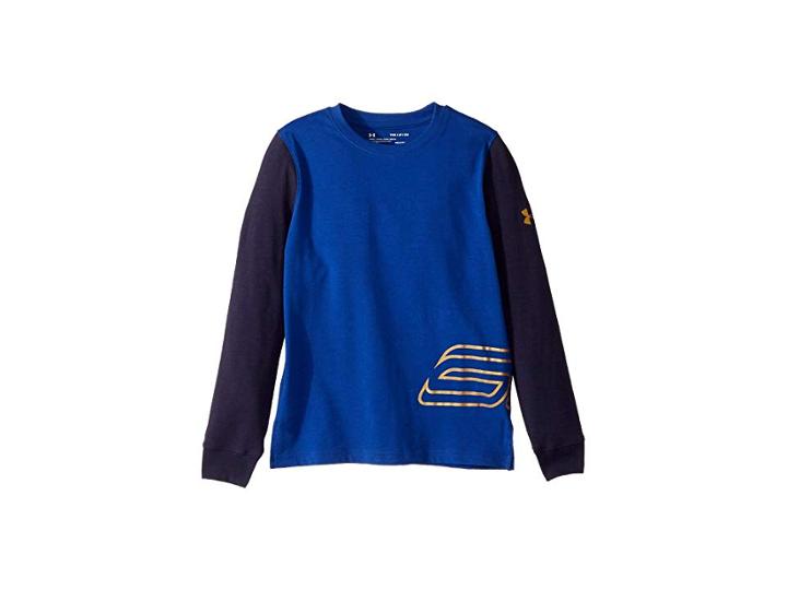 Under Armour Kids Sc30 Mvp Long Sleeve (big Kids) (royal/metallic Gold) Boy's Long Sleeve Pullover