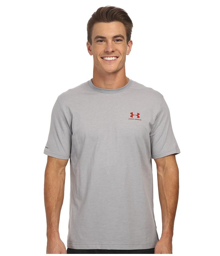 Under Armour Charged Cotton(r) Left Chest Lockup (true Gray Heather/red) Men's T Shirt