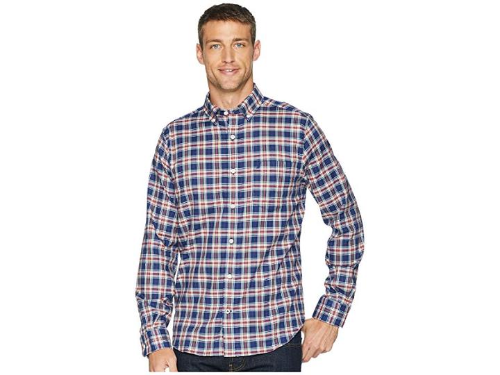 Nautica Long Sleeve Wear To Work Medium Plaid Woven Shirt (j Navy) Men's Clothing