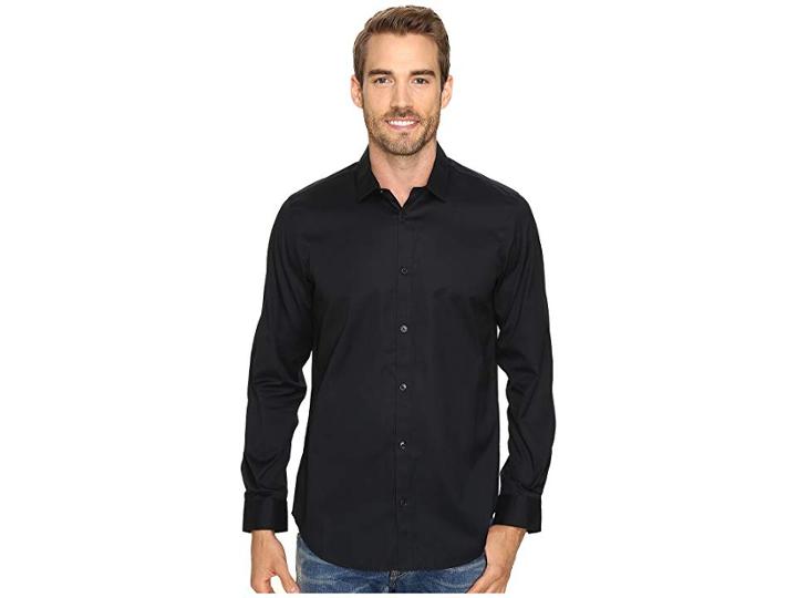 Calvin Klein Long Sleeve Infinite Cool Button Down Oxford Shirt (black) Men's Clothing