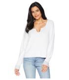 Three Dots Beach Terry Reversible Split-neck Sweatshirt (white Granite) Women's Long Sleeve Pullover
