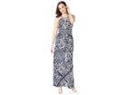 London Times Woodcut Floral Keyhole Halter (peri/navy) Women's Dress