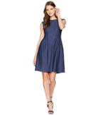 Taylor Textured Pintuck Fit And Flare Dress (navy) Women's Dress