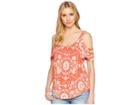 Lucky Brand Floral Cold Shoulder Top (rust Multi) Women's Clothing