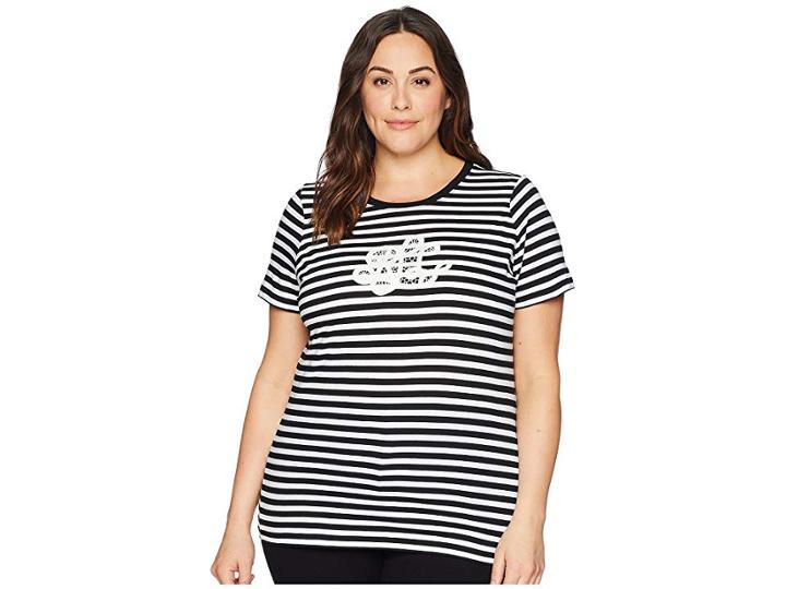 Lauren Ralph Lauren Plus Size Logo Striped Jersey T-shirt (polo Black/soft White) Women's T Shirt