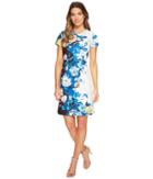 Adrianna Papell Knit Crepe A-line Dress (blue Multi) Women's Dress