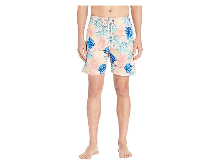 U.s. Surf Club Leafs Stripes Swim Shorts (pink Coral) Men's Swimwear