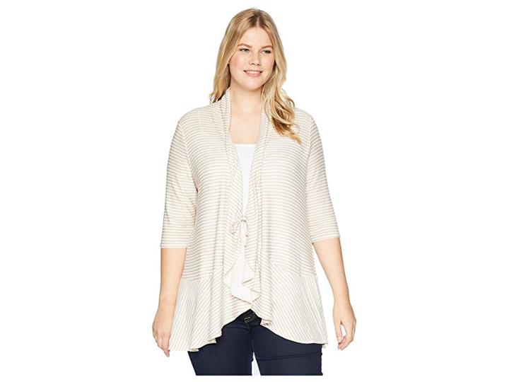 Kiyonna Felicity Flounce Cardigan (taupe/ivory Stripe) Women's Clothing