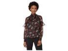 Vince Camuto Specialty Size Petite Long Sleeve Ruffle Shoulder Tie Neck Stamp Floral Blouse (rich Black) Women's Blouse