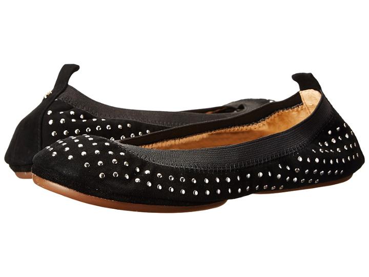 Yosi Samra Samara Kid Suede Micro Studded Fold Up Flat (black) Women's Flat Shoes